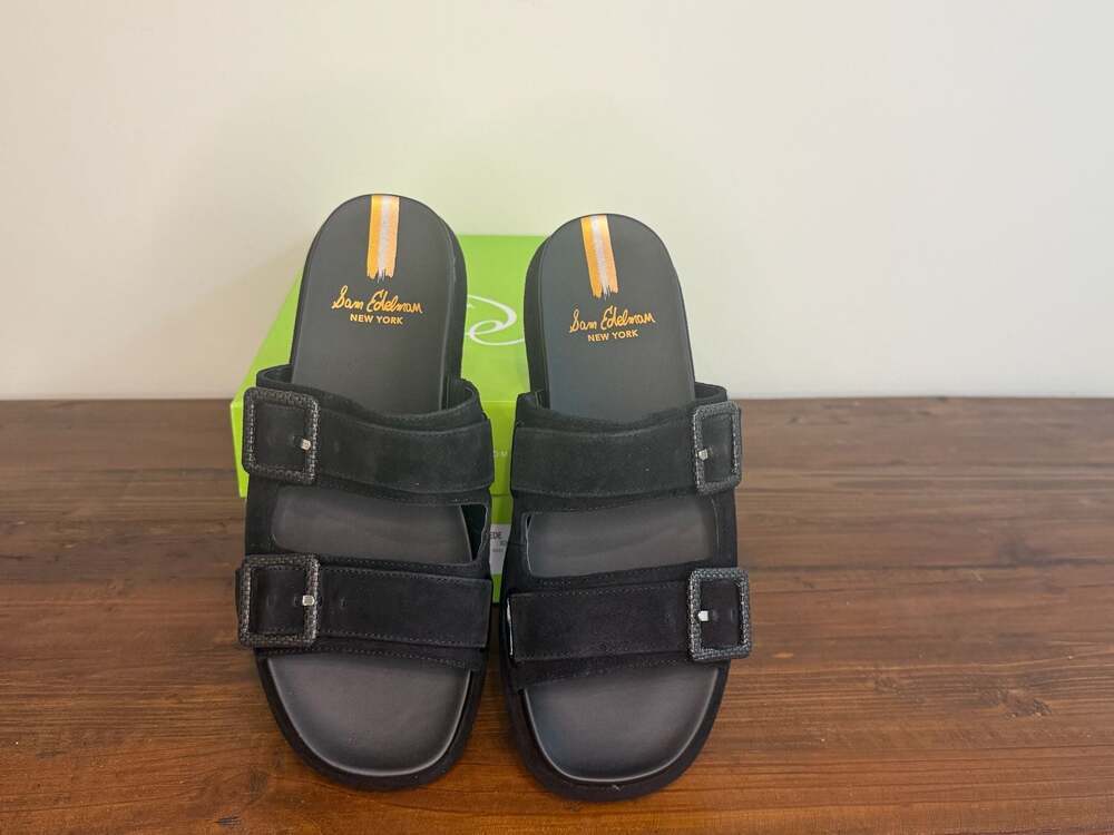 Sam Edelman Kenzie Black Suede Double Buckle Slide Sandals Size 9.5M